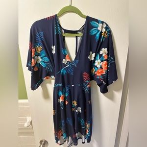 Express Size M - Tropical Print Romper with Tie Back